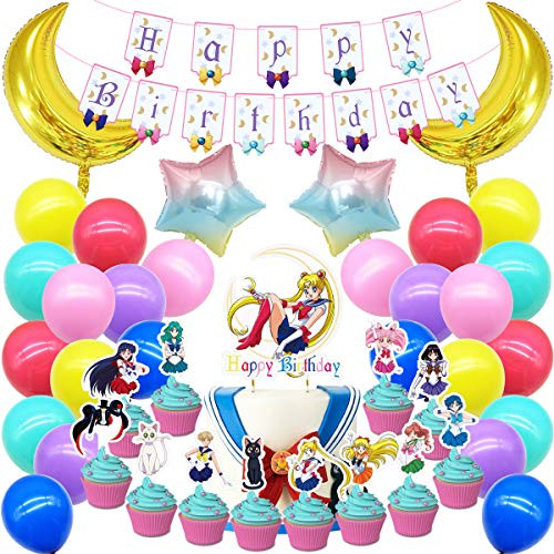 Sailor Girls Party Supplies Birthday Decorations for Girl Theme, Banners, Balloons, Cake Topper Cupcake Toppers