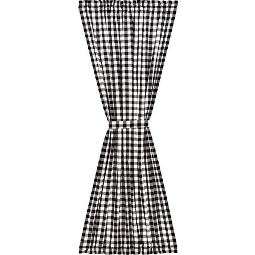 VHC Brands Farmhouse Curtains Annie Rod Pocket Cotton Tie Back(s) Buffalo Check Door Panel Black Country VHC Brands Farmhouse Curtains Annie Rod Pocket Cotton Tie Back(s) Buffalo Check Door Panel Black Country