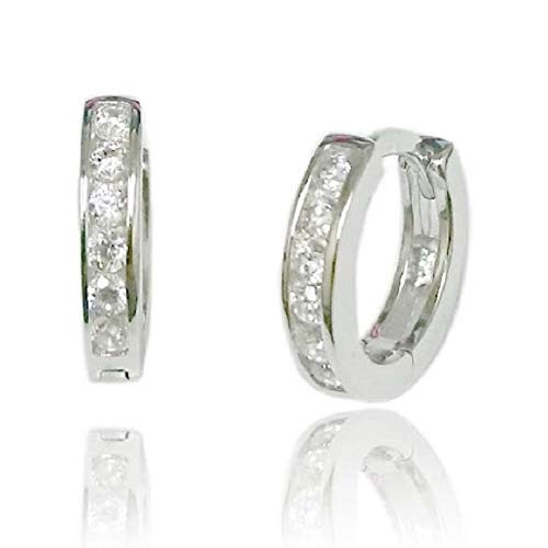 Solid Sterling Silver Cubic Zirconia Huggie Hoop Earrings Huggie Silver Cuff Earrings in 10mm or 13mm Solid Sterling Silver Cubic Zirconia Huggie Hoop Earrings Huggie Silver Cuff Earrings in 10mm or 13mm