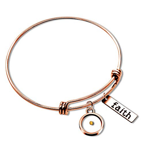 Uloveido 2.5 Inch Rose Gold Plated Faith Mustard Seed Charms Expandable Wire Bangle Bracelet for Women Y558-Rose Gold-Round- Uloveido 2.5 Inch Rose Gold Plated Faith Mustard Seed Charms Expandable Wire Bangle Bracelet for Women Y558-Rose Gold-Round-