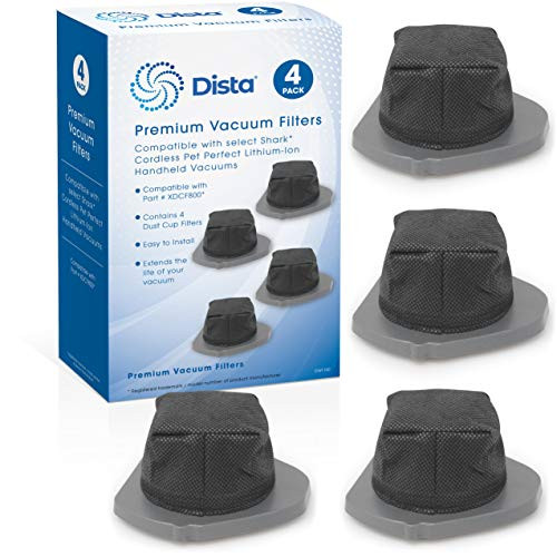 Dista Filter - Pack of 4 Dust Cup Filter Compatible with Shark Cordless Pet Perfect Lithium-Ion Handheld Vacuums Models LV800 LV801 LV801C. Compare to Part  XDCF800. Pack of 4