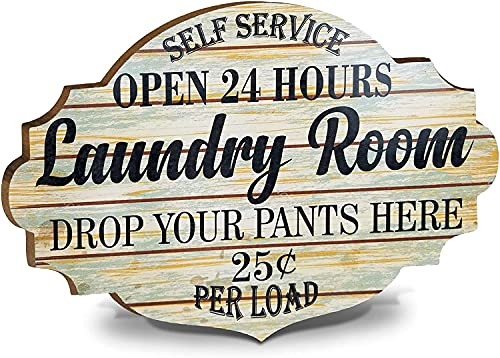 MY VINTAGE FINDS Laundry Sign Drop Your Pants Here Laundry Room Wall Decor -Brown-