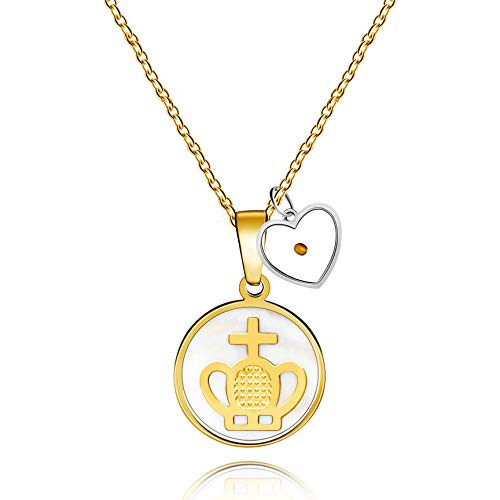 Uloveido Gold Plated Stainless Steel Cross Crown Necklace Mother of Pearl Round Pendant Mustard Seed Heart Charms Christian Jewelry Y992-7 Uloveido Gold Plated Stainless Steel Cross Crown Necklace Mother of Pearl Round Pendant Mustard Seed Heart Charms Christian Jewelry Y992-7
