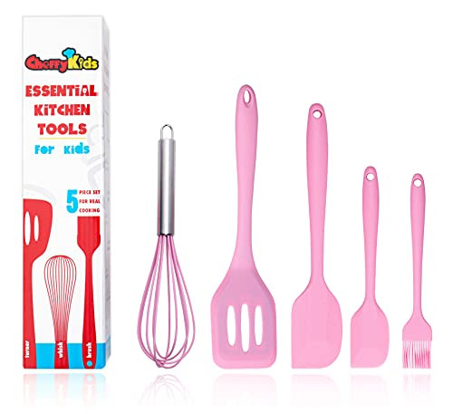 CheffyKids - Real Cooking Set for Kids - Kids Cooking Sets - 5 Piece Baking Utensils - Pink