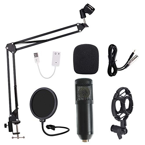 Condenser Microphone Bundle BM-800 Mic Kit with Adjustable Mic Suspension Scissor Arm, Shock Mount and Double Layer Pop Filter for Studio Recording and Broadcasting-Black- Condenser Microphone Bundle BM-800 Mic Kit with Adjustable Mic Suspension Scissor Arm, Shock Mount and Double Layer Pop Filter for Studio Recording and Broadcasting-Black-