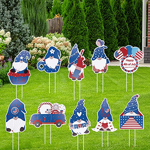 EBANKU 10Pcs 4th of July Yard Sign Patriotic Independence Day Waterproof Yard Lawn Garden Decor with Stakes for Memorial Day Patriotic Party Favors Supplies -Outdoor-
