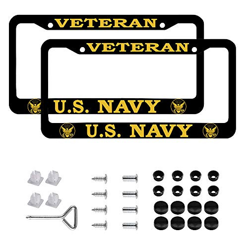 US Navy License Plate Frame Black Aluminum Navy Veteran License Plate Holder License Plate Protection with Screw Set