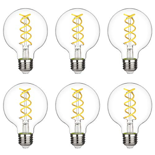 G25-G80- 4.5W Vintage Globe Edison LED Bulb, Daylight White 5000K, Antique Flexible Spiral Filament Light Bulb, Dimmable 450lm, Equivalent to 40W, E26 Medium Base, Clear Glass -4.5W-5000K-6pack-