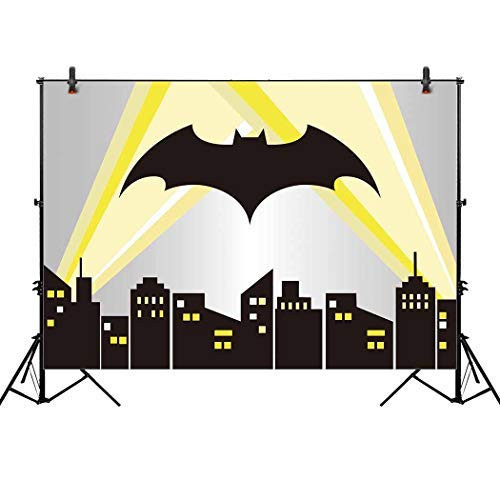 Allenjoy 7x5ft Superhero Cityscape Backdrop Night Buildings Great as Super Hero Bat City Photo Booth Background boy 1st First Birthday Party and Event Banner Decorations Baby Shower Studio Props