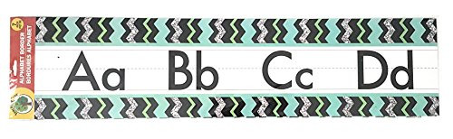 Teaching Tree Manuscript Alphabet Bulletin Back to School Board Creative Strips School Office Resources Scholastic Teacher Teacher's Bulletin Trim Wall Border Decal Classroom Decoration Black Zigzag
