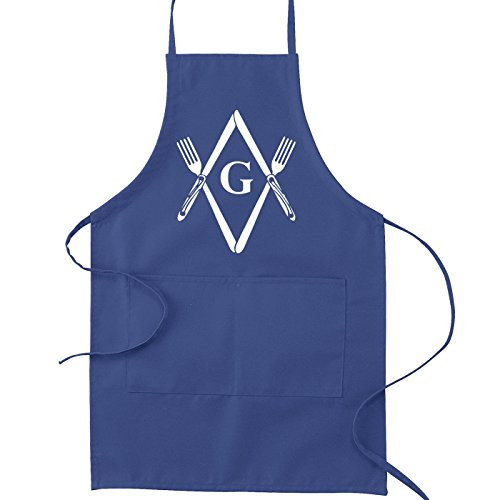 Knives & Forks Square & Compass Masonic Cooking Kitchen Apron - [Royal Blue]