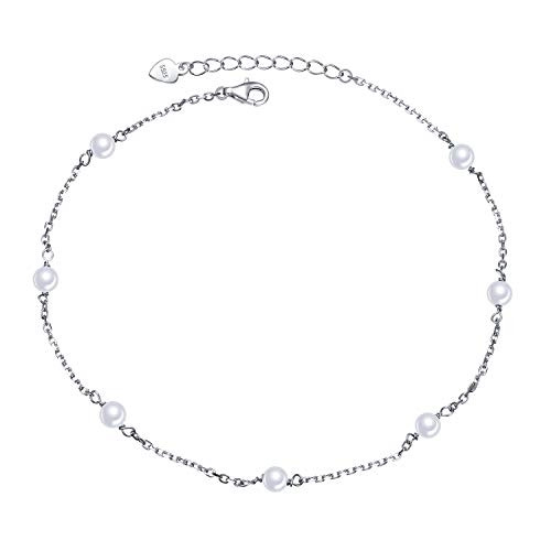 DAOCHONG Shell Bead Pearl Anklet for Women S925 Sterling Silver Adjustable Beach Style Foot Ankle Bracelet Jewelry DAOCHONG Shell Bead Pearl Anklet for Women S925 Sterling Silver Adjustable Beach Style Foot Ankle Bracelet Jewelry