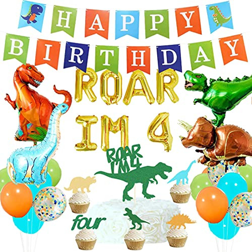 HEETON Roar I'm 4 Balloons T-Rex Four Cake Topper Dinosaur Birthday Cupcake Topper Jurassic Park Birthday Boy Party Supplies Decorations HEETON Roar I'm 4 Balloons T-Rex Four Cake Topper Dinosaur Birthday Cupcake Topper Jurassic Park Birthday Boy Party Supplies Decorations