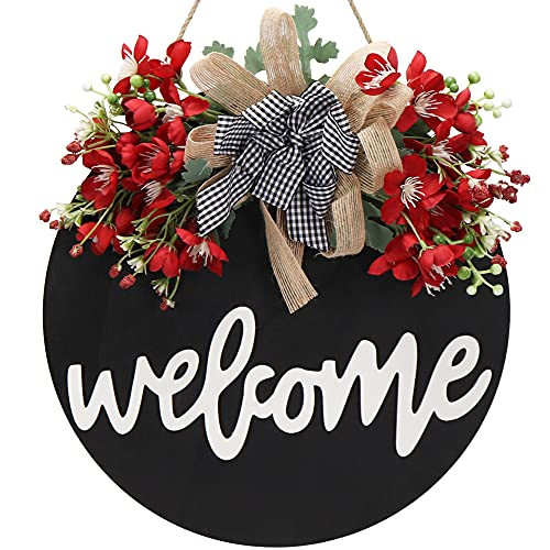Hello Welcome sign for front door decor summer wreaths for front door outdoor wreath fall spring wreath Farmhouse wall decor Welcome home Sign door wreaths for front door outside front porch decor -A-