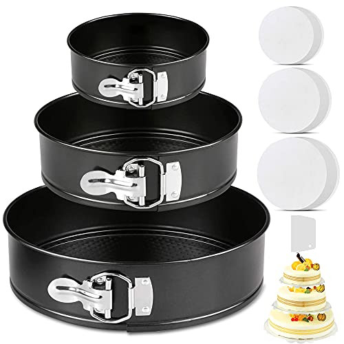 Springform Pan Set of 3 Nonstick Cake Pan Cheesecake Pan with Removable Bottom, Leakproof Round Cake Pan Set Includes 3Pcs 6" 8" 10" Spring Form Pans for Baking and 60Pcs Parchment Paper Liners