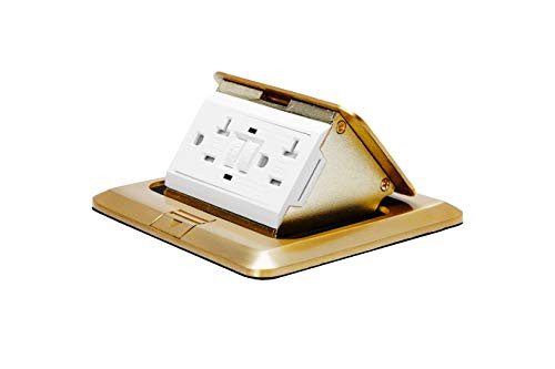 BTU Pop Up Floor Electrical Outlet, Kitchen Countertop Waterproof Sockets, 20A Tamper-Weather Resistant Receptacle Outlet, Watertight Gasket, Corrosive Resistant Hardware, Stainless Steel Gold Cover