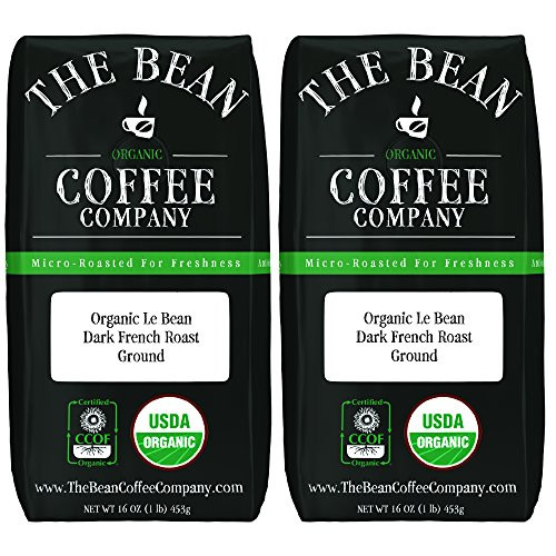 The Bean Coffee Company Organic Le Bean, Dark French Roast, Ground, 16-Ounce Bags (Pack of 2)
