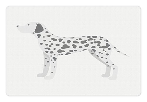 Lunarable Dalmatian Pet Mat for Food and Water, Puppy Pattern Pets Friend Animal Lovers Cartoon Print, Non-Slip Rubber Mat for Dogs and Cats, 18" X 12", Grey White Lunarable Dalmatian Pet Mat for Food and Water, Puppy Pattern Pets Friend Animal Lovers Cartoon Print, Non-Slip Rubber Mat for Dogs and Cats, 18" X 12", Grey White