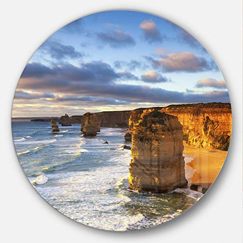Designart Twelve Apostles Australia - Seascape Round MT6920-C38-Disc, 38x38-Disc of 38 inch, Blue/Yellow