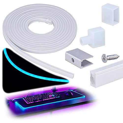 Muzata Silicone LED Channel System, Spotless Flexible Tube for DIY Neon Light Box Enclosed IP67 Water  and  Dust Proof for 8mm Bendable LED Strip Cabinet Shelves 16.4Ft/ 5M USC3