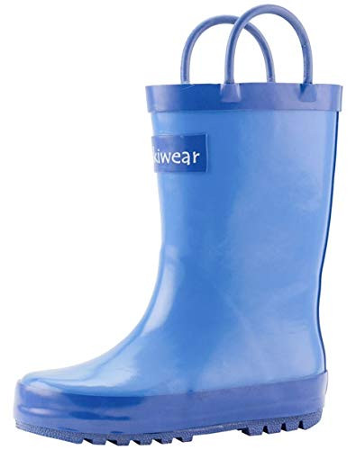 OAKI Kids Rubber Rain Boots with Easy-On Handles, Cobalt Blue, 4Y US Big Kid