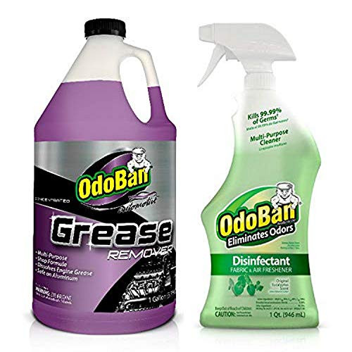 OdoBan Automotive Concentrated Grease Remover 1 Gallon, and Eucalyptus Disinfectant Odor Eliminator, 32oz Spray