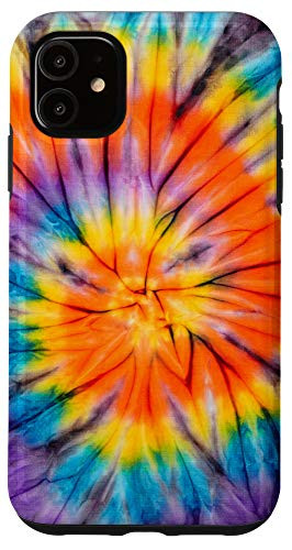iPhone 11 Orange Yellow Teal Light Purple Tie Dye Spiral Swirl Loop Case