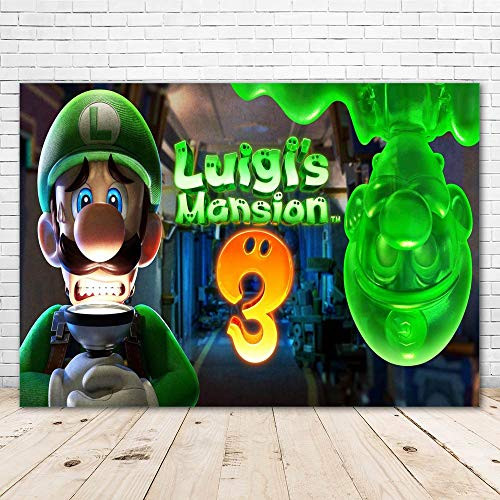 Luigi Mansion Background 7x5ft Vinyl Mario Themed Photography Backdrop for Game Party Supplies Birthday Party Banner Photo Booth Background Room Decorations Wallpaper Poster Picture