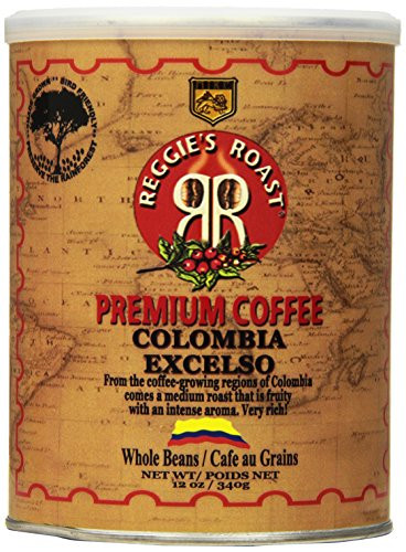 Reggie's Roast Colombia Excelso Whole Bean Coffee, 12-Ounce Cans (Pack of 4)