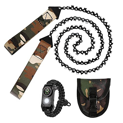 36" Pocket Chainsaw with Paracord Handle, Seesii Chain Rope Portable Hand Saw with 48 Bi-Directional Teeth, Compact Handheld Camping and Survival Chain Saw for 3x Fast Easy Cutting