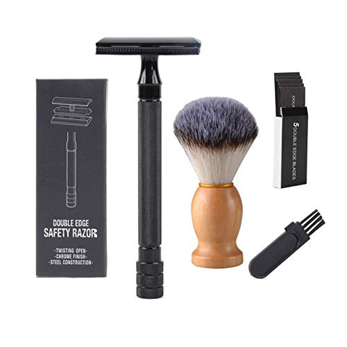Safety shaving razor, Double Edge Safety Razor with Texture Handle, Metal Razor for Men and Women, Fits All Standard Razor Blades -black- Safety shaving razor, Double Edge Safety Razor with Texture Handle, Metal Razor for Men and Women, Fits All Standard Razor Blades -black-