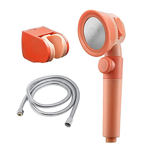 Detachable Handheld Shower Head, High Pressure  and  High Flow 3 Mode Spray Settings Hand Held Showerhead with Hose and Bracket Holder -Light orange-