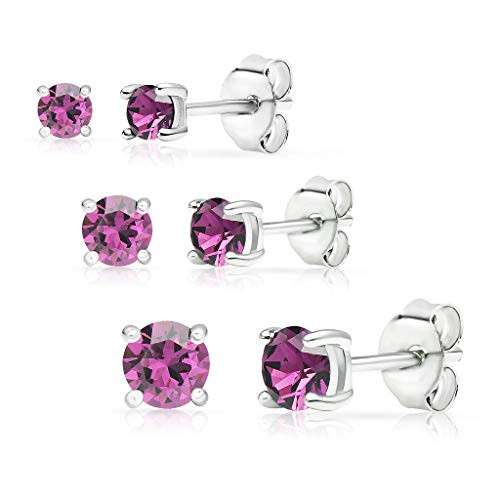 SolidSilver - Sterling Silver 3mm 4mm 5mm Round Solitaire Stud Earrings Made with Swarovski Crystal | Amethyst SolidSilver - Sterling Silver 3mm 4mm 5mm Round Solitaire Stud Earrings Made with Swarovski Crystal | Amethyst