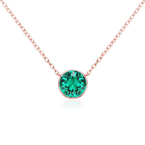 SolidSilver - Sterling Silver 7mm Round Solitaire Rose Gold Dipped Pendent Necklace Made with Swarovski Crystal | Emerald SolidSilver - Sterling Silver 7mm Round Solitaire Rose Gold Dipped Pendent Necklace Made with Swarovski Crystal | Emerald
