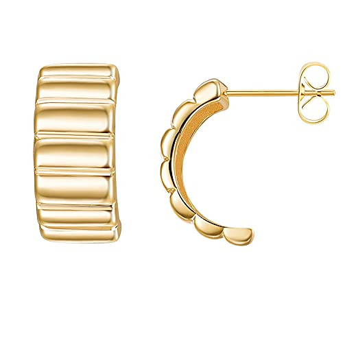 AVECON Hoop Earrings For Women 14K Gold Earrings Croissant Earrings Twisted Round Hoop Earrings Chunky Hoop Earrings