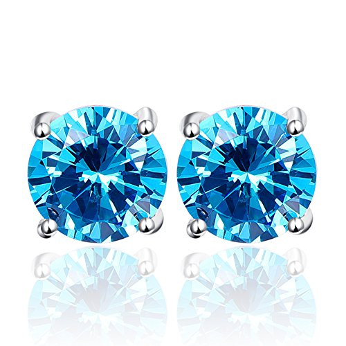 BONLAVIE 925 Sterling Silver 10mm Round Cut 11.8CT Created Swiss Blue Topaz Stud Earrings, March Birthstone BONLAVIE 925 Sterling Silver 10mm Round Cut 11.8CT Created Swiss Blue Topaz Stud Earrings, March Birthstone