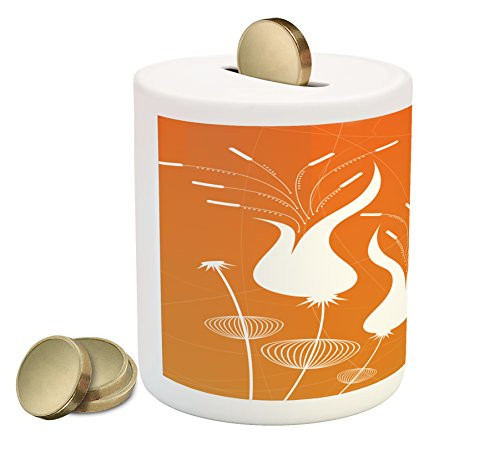Lunarable Orange and White Piggy Bank, Warm Colored Background with Flower Silhouettes Spring Season Theme, Printed Ceramic Coin Bank Money Box for Cash Saving, Orange and White Lunarable Orange and White Piggy Bank, Warm Colored Background with Flower Silhouettes Spring Season Theme, Printed Ceramic Coin Bank Money Box for Cash Saving, Orange and White
