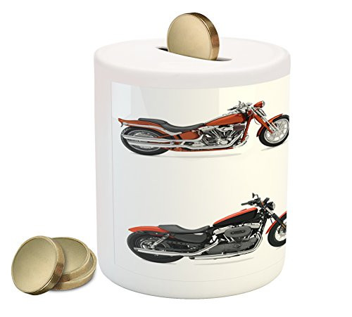 Ambesonne Motorcycle Piggy Bank, Illustration of 3 Motorcycles Freedom Transport Risky Extreme Sports Theme, Printed Ceramic Coin Bank Money Box for Cash Saving, Orange Black Ambesonne Motorcycle Piggy Bank, Illustration of 3 Motorcycles Freedom Transport Risky Extreme Sports Theme, Printed Ceramic Coin Bank Money Box for Cash Saving, Orange Black