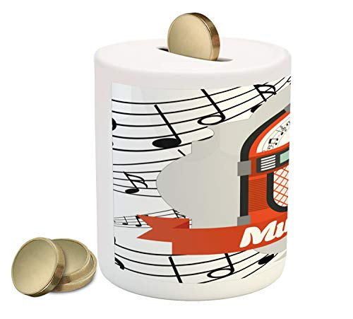 Ambesonne Jukebox Piggy Bank, Old Vintage Music Radio Box Cartoon Image with Notes Artwork Print, Printed Ceramic Coin Bank Money Box for Cash Saving, Orange Pale Grey Black Ambesonne Jukebox Piggy Bank, Old Vintage Music Radio Box Cartoon Image with Notes Artwork Print, Printed Ceramic Coin Bank Money Box for Cash Saving, Orange Pale Grey Black