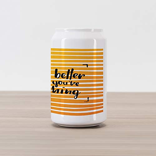 Ambesonne Saying Cola Can Shape Piggy Bank, Life is Better When You are Laughing Hand Drawn Calligraphy on Stripes, Ceramic Cola Shaped Coin Box Money Bank for Cash Saving, Orange Yellow and Black Ambesonne Saying Cola Can Shape Piggy Bank, Life is Better When You are Laughing Hand Drawn Calligraphy on Stripes, Ceramic Cola Shaped Coin Box Money Bank for Cash Saving, Orange Yellow and Black