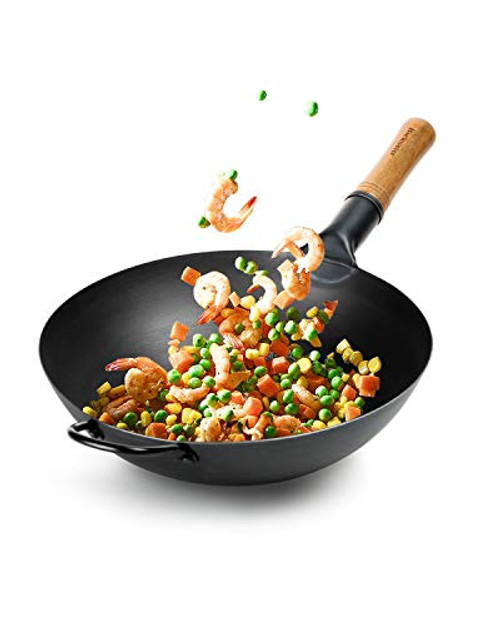 Bielmeier Pow Wok Pan 13.4" ,Chinese Black Carbon Steel Wok ,Asian Woks and Stir Fry Pans -Round Bottom- Bielmeier Pow Wok Pan 13.4" ,Chinese Black Carbon Steel Wok ,Asian Woks and Stir Fry Pans -Round Bottom-
