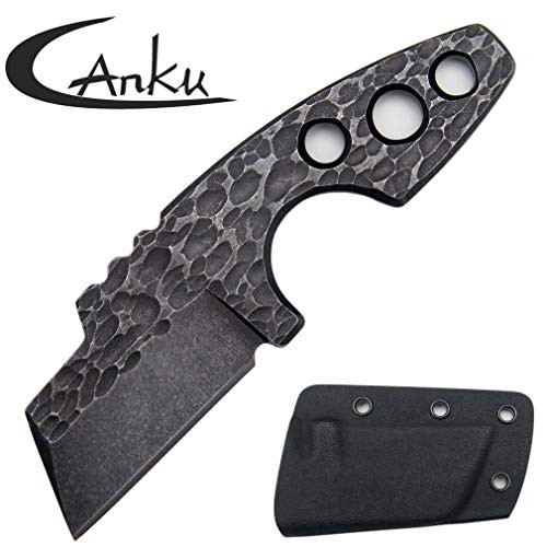 Ccanku C1103 Fixed Blade Knife Tactical Knife D2 Blade, Stainless Steel Handle with K Sheath and Adjustable Necklace, Karambit Survival Defense Knife for Outdoor Hunting Camping Hiking Tools - Black