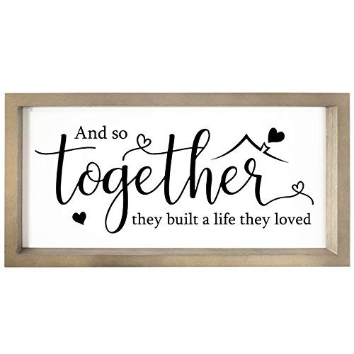Cocomong And So Together They Built a Life They Loved Wall Decor Signs for Home, Farmhouse Decorations for Living Room, Rustic Modern Love House Wall Art Quotes Pictures with Wood Frame, 8x16 Inches