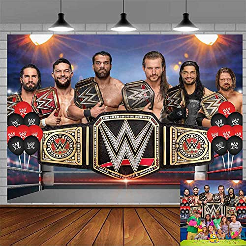 WWE Banner Boxing Arena Backdrop Boxing Match Stadium Wrestling Party Supplies Boxing Ring Decor Backdrop Adults Birthday Photo Background 7x5Ft
