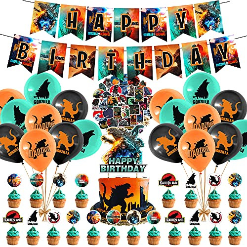 100 Pcs Godzilla Party Decorations, King of the Monsters Themed Birthday Party Supplies for Kids Adults with Happy Birthday Banner Cake Topper Cupcake Toppers Balloons Stickers 100 Pcs Godzilla Party Decorations, King of the Monsters Themed Birthday Party Supplies for Kids Adults with Happy Birthday Banner Cake Topper Cupcake Toppers Balloons Stickers