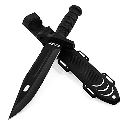 DISPATCH Tactical Bowie Survival Hunting Knife with Kydex Sheath Military Combat Fixed Blade, with Non-Slip Handle, for Camping, Hunting, and Adventure, 12.2" Closed