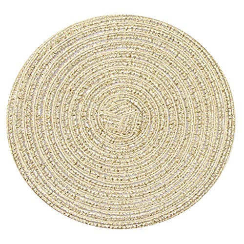 Table Mats Coaster, Round Non Slip Cotton Yarn Woven Table Insulation Pad Solid Placemat Mat Coaster - Golden Table Mats Coaster, Round Non Slip Cotton Yarn Woven Table Insulation Pad Solid Placemat Mat Coaster - Golden
