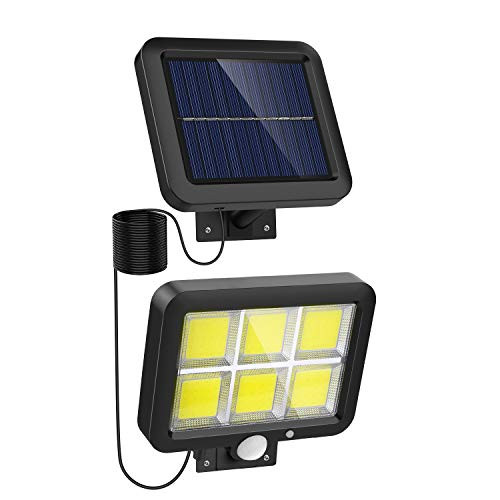 Solar Lights Outdoor Motion Sensor w/ 120 Bright COB LED, 16.4Ft Cable, 3 Lighting Modes, Adjustable Panels. Wired Solar Powered Lights for Indoor, Outside, Ceiling, Shed, Yard-5500K-