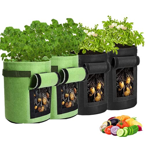 10 Gallon Potato Grow Bags, 4 Pack Vegetables Potatoes Growing Bags Containers with Handles and Access Flap, Garden Planting Thickened Breathable Cloth Plant Grow Bags 10 Gallon Potato Grow Bags, 4 Pack Vegetables Potatoes Growing Bags Containers with Handles and Access Flap, Garden Planting Thickened Breathable Cloth Plant Grow Bags