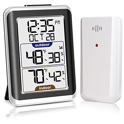 GEEVON Indoor Outdoor Thermometer Wireless Digital Hygrometer Temperature Gauge with Time?200ft/60m Range Temperature Humidity Sensor GEEVON Indoor Outdoor Thermometer Wireless Digital Hygrometer Temperature Gauge with Time?200ft/60m Range Temperature Humidity Sensor